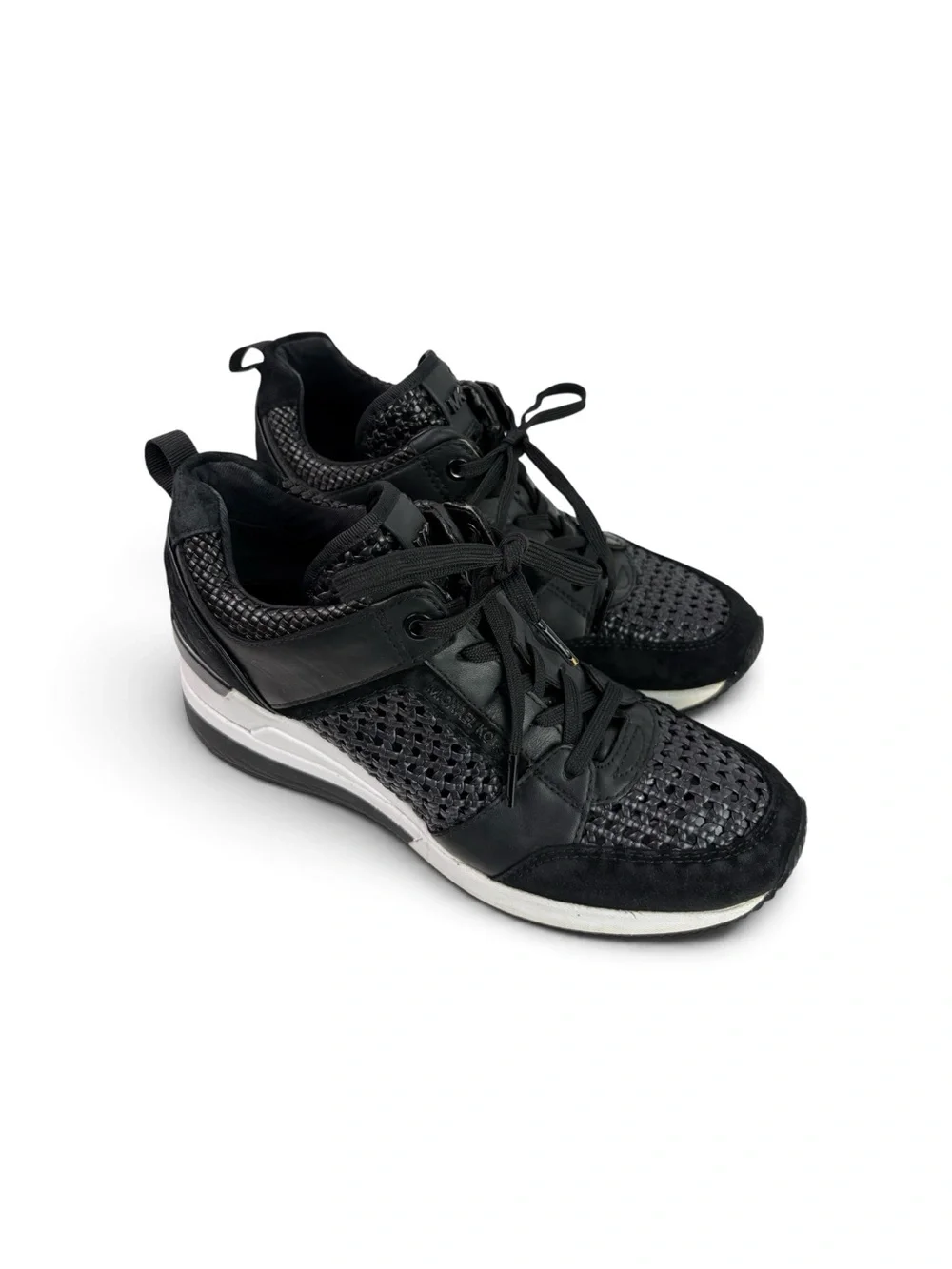 Michael Kors Black Leather Baskets Lace-Up Platform Sneakers woman’s shoes 7